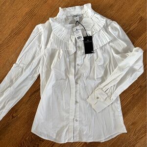 Parasuco White Pleated Ruffle Blouse